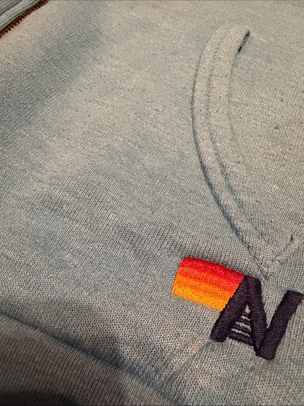 Aviator Nation Light Blue Zip Hoodie with Navy, Red & Yellow Stripes - Picture 4 of 6